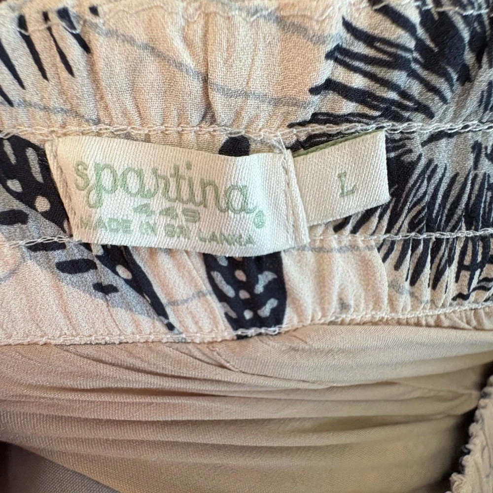 Spartina 449 Maude Palazzo Wide-Leg Pants Tropical Landscape Print Cream Navy, L - Picture 13 of 15